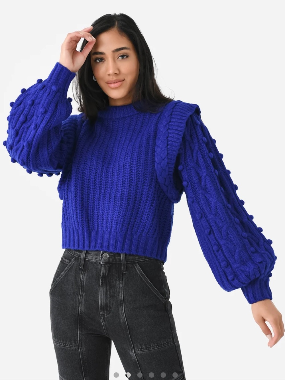 FARM Rio Braided Shaker-Stitch Cropped Sweater size XXS blue